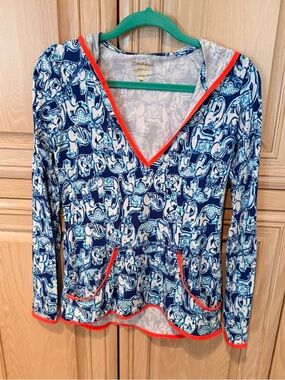 VGUC Lilly Pulitzer Gabi Luxletic Hoodie Popover in Get Trunky Elephants